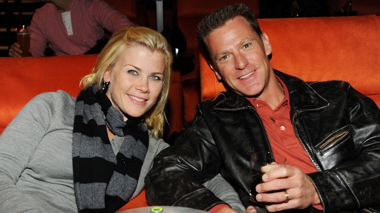Alison Sweeney with David Sanov in leather jacket