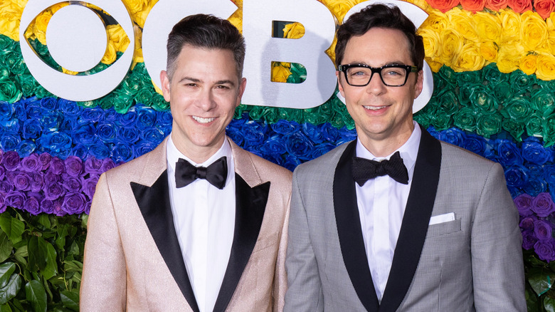 Jim Parsons and Todd Spiewak smiling at the 73rd Annual Tony Awards in 2019