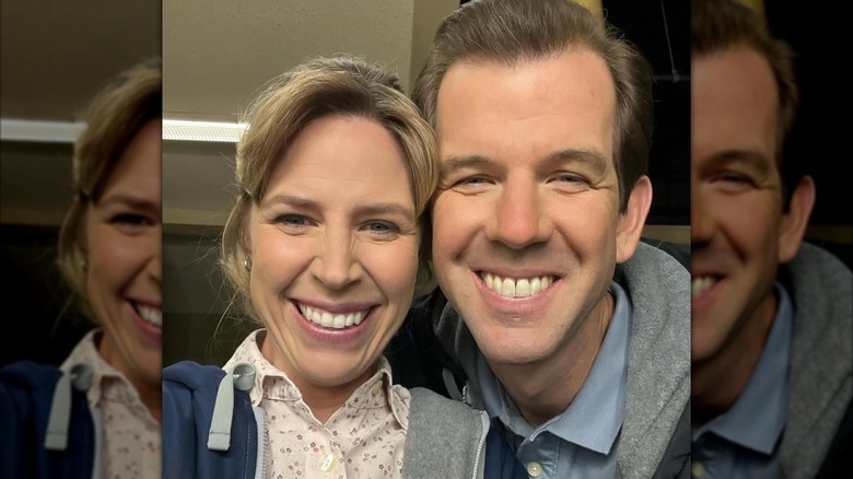 Matt Hobby and Mary Grill smiling on the set of 'Young Sheldon'