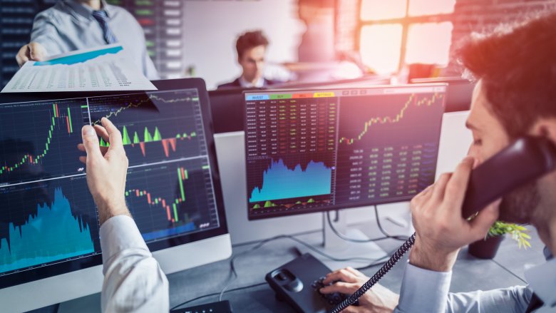 stocks on screen at work