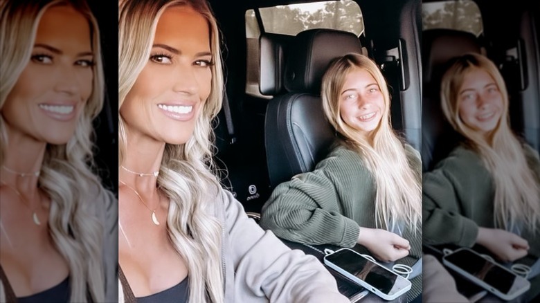 Christina Haack and Taylor Haack smiling in a car