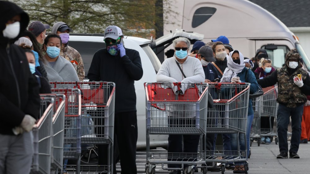 Costco shoppers social distancing in April