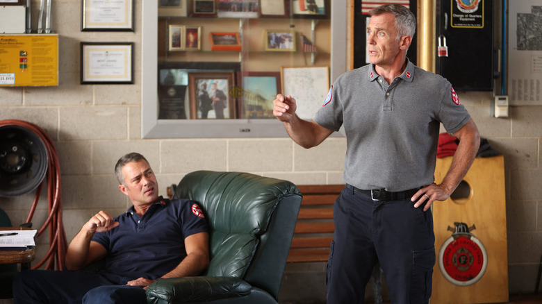 David Eigenberg and Taylor Kinney in a still from Chicago Fire