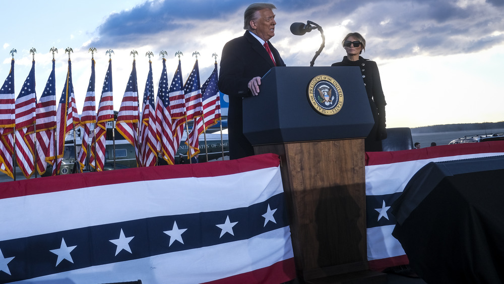 Donald Trump issuing farewell speech before boarding Air Force One