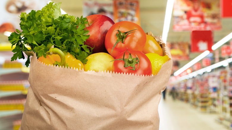 Fruits and vegetables in a paper bag