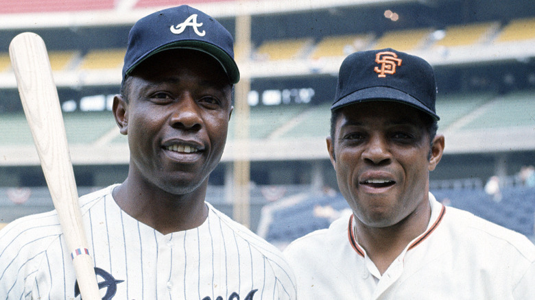 Hank Aaron and Willie Mays posing together