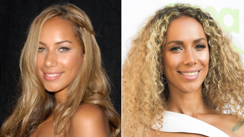 Leona Lewis smiling with straight hair vs. curly hair