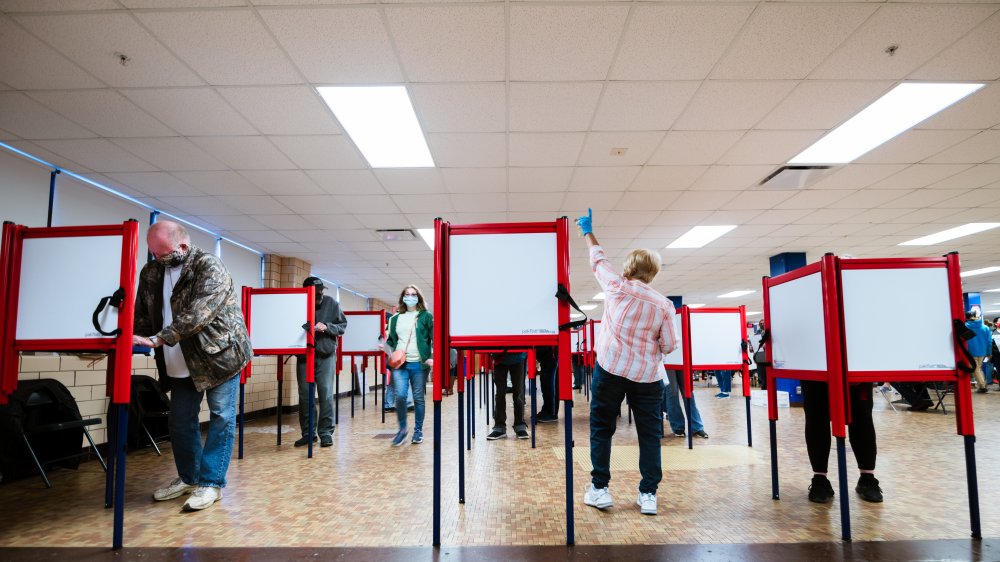 people in voting booths