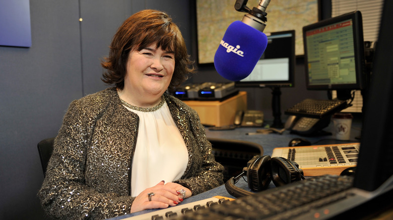 Susan Boyle at a microphone