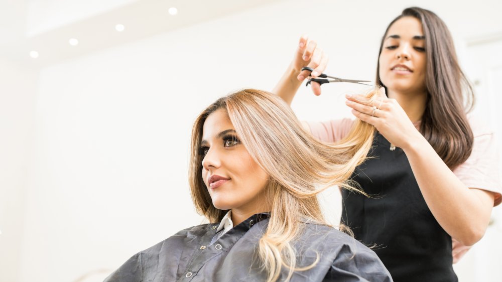 woman getting her hair cut at a salon