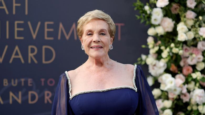 Julie Andrews in a beaded blue gown 