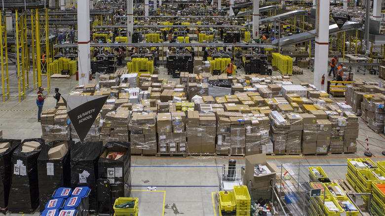 Amazon facility and tons of packages