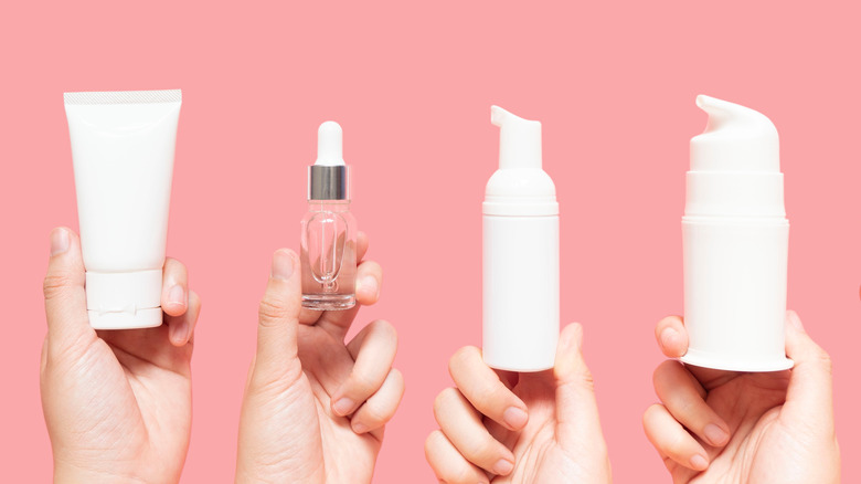 Skincare products: serums and moisturizers and sunscreens