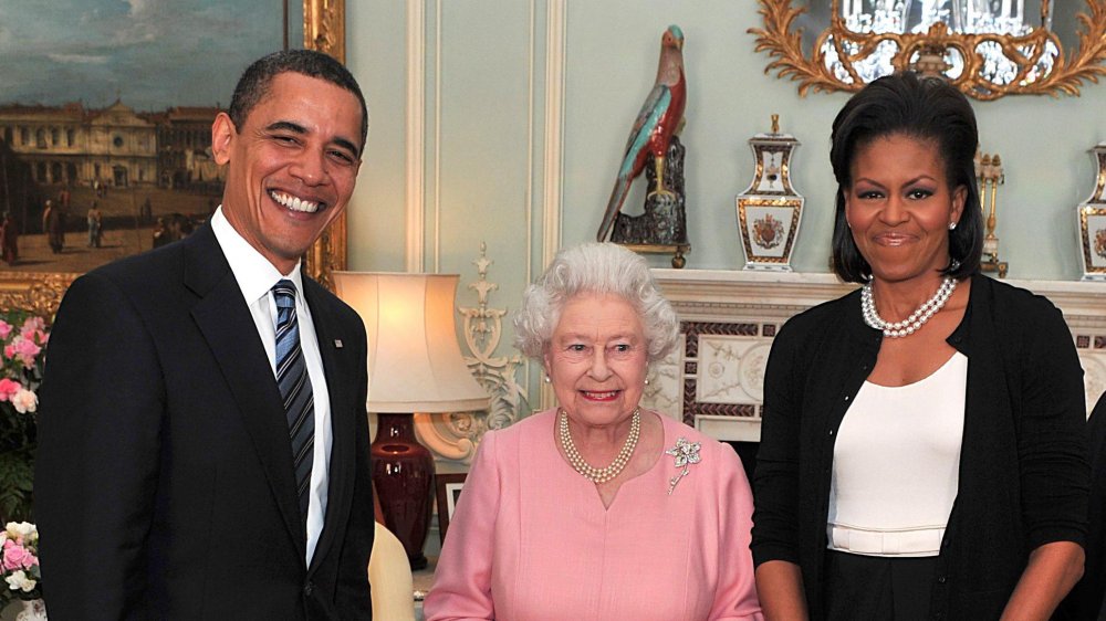 Queen Elizabeth, Barack Obama, and Michelle Obama