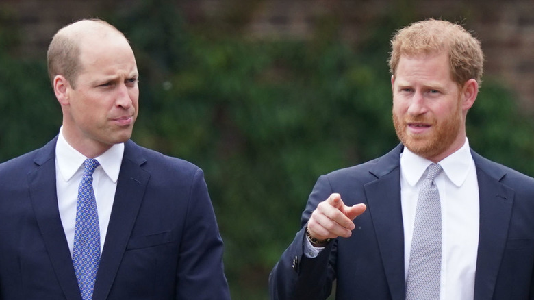 Princes William and Harry walking and talking