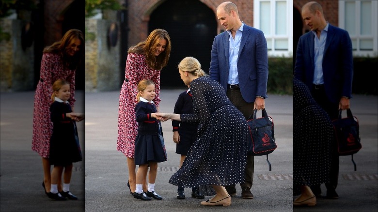 one of the royal children Princess Charlotte greeting teacher