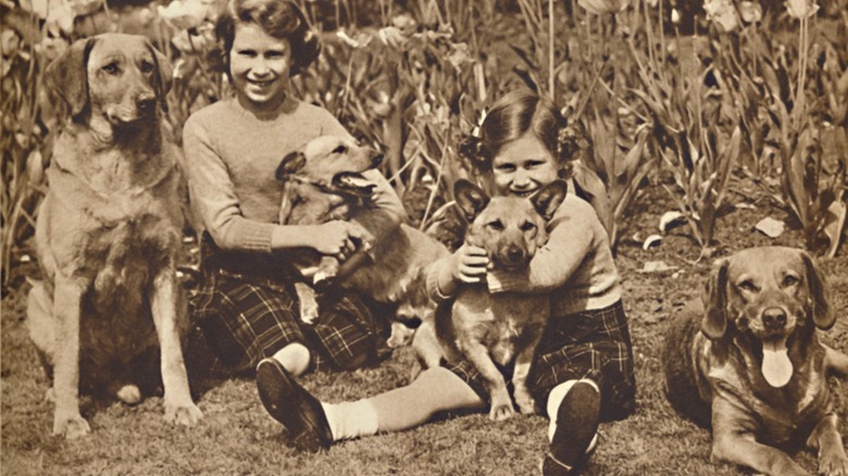 Princesses Elizabeth, Mary outside Royal Lodge, 1930s