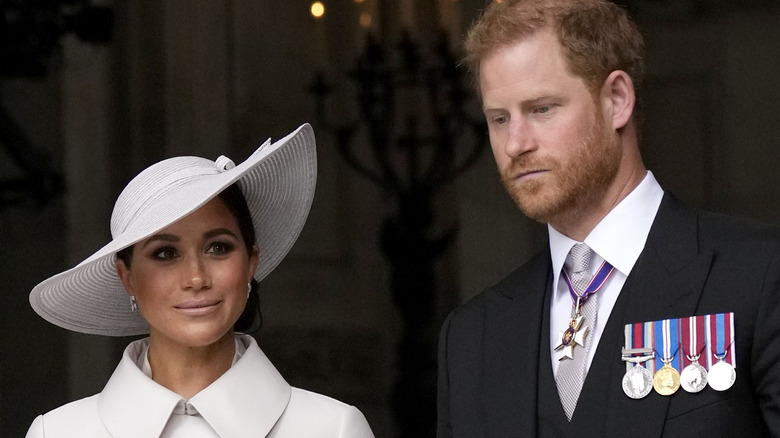 Prince Harry and Meghan Markle, Duke and Duchess of Sussex leave after a service of thanksgiving for the reign of Queen Elizabeth II