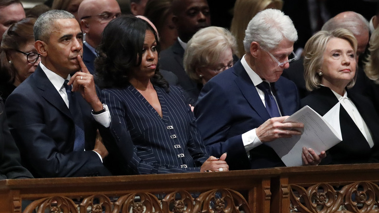 Barack and Michelle Obama, Bill and Hillary Clinton sitting together