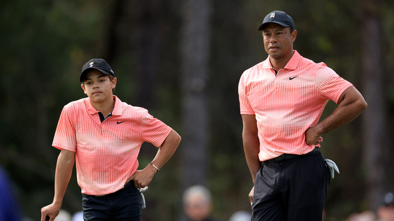 Tiger Woods with his son