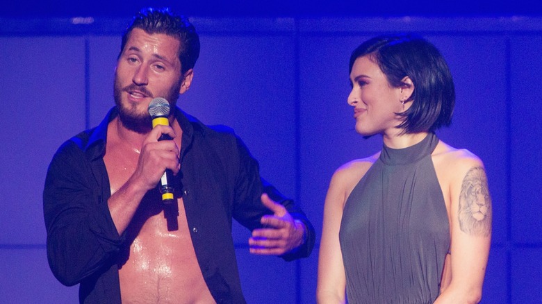 Rumer Willis looking at Val Chmerkovskiy