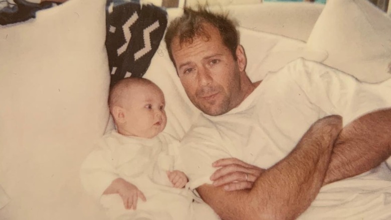 Rumer Willis as a baby with Bruce Willis