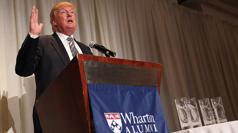 Donald Trump speaking at a Wharton alumni event