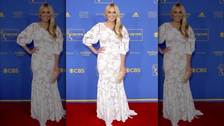 Shea McGee in her white Emmy gown