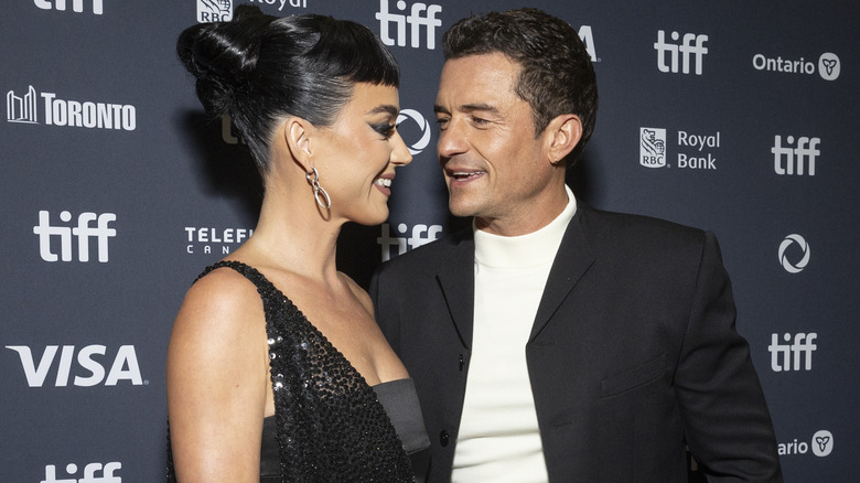 Katy Perry and Orlando Bloom look at each other lovingly