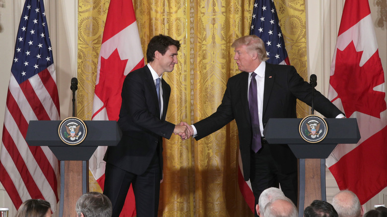 President-elect Donald Trump and Canadian Prime Minister Justin Trudeau shake hands