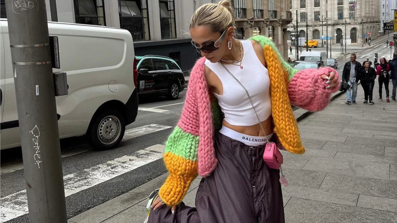 women on street in balenciaga underwear 