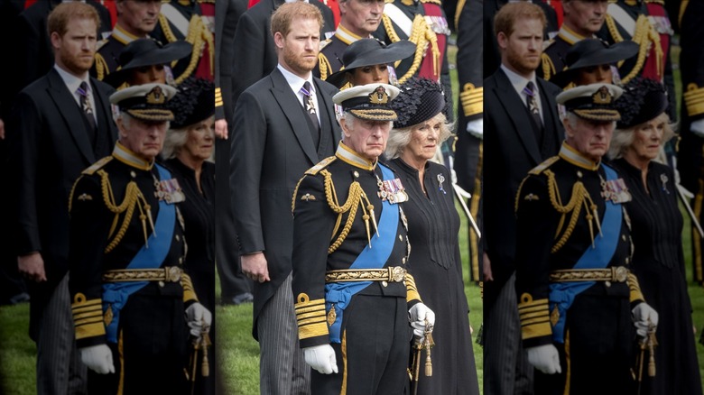 Charles, Camilla, Harry and Meghan at Queen Elizabeth funeral