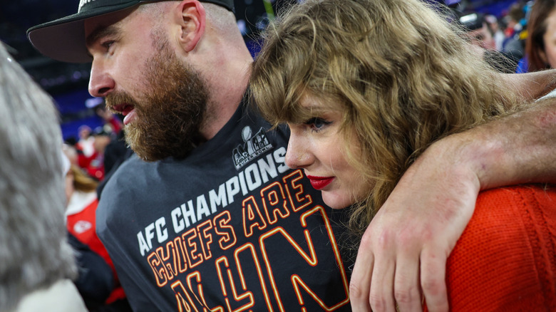 Taylor Swift and Travis Kelce after the AFC championship