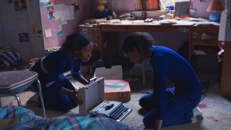 June and Jennifer with typewriter in The Silent Twins