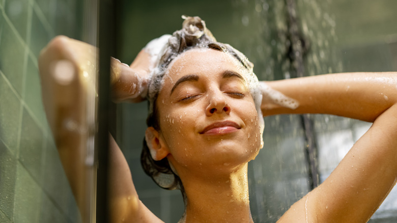 Woman taking a shower