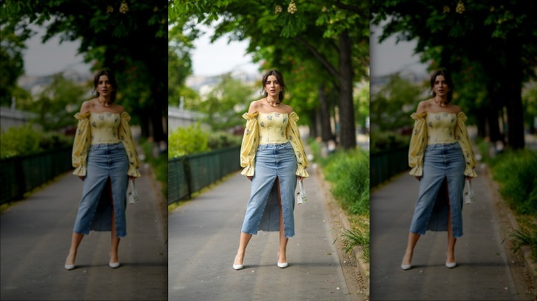 Woman in yellow top posing