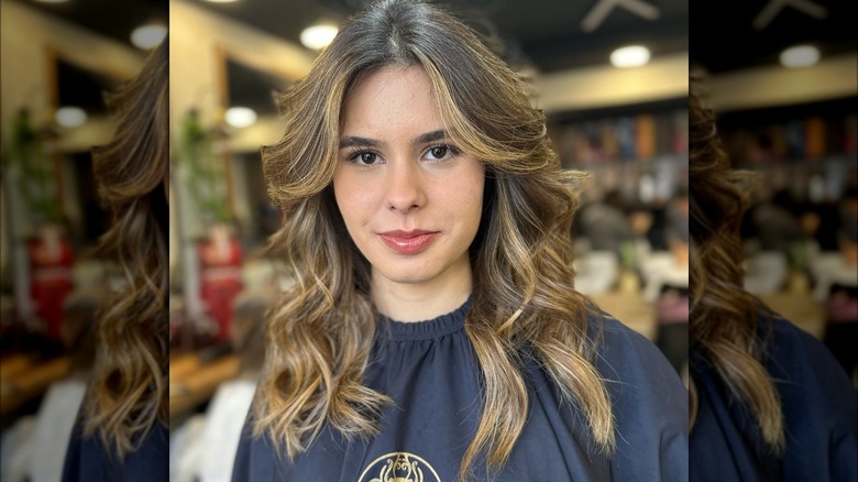 Woman with balayage-colored wolf cut