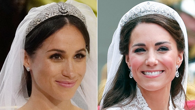 Meghan Markle and Kate Middleton wearing tiaras