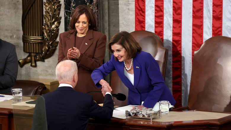 Nancy Pelosi, Kamala Harris, and Joe Biden during the state of the union 