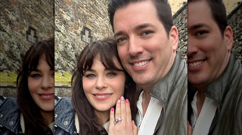 Zooey Deschanel Jonathan Scott smiling engagement selfie