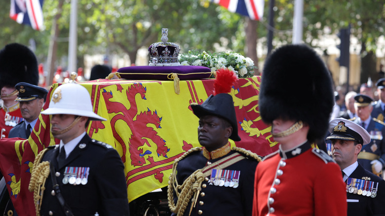 Queen Elizabeth's coffin in procession