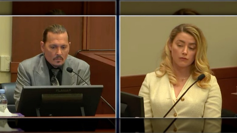 Amber Heard and Johnny Depp during defamation trial