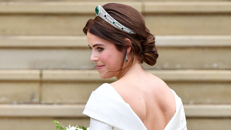 Princess Eugenie showing the back of her wedding gown