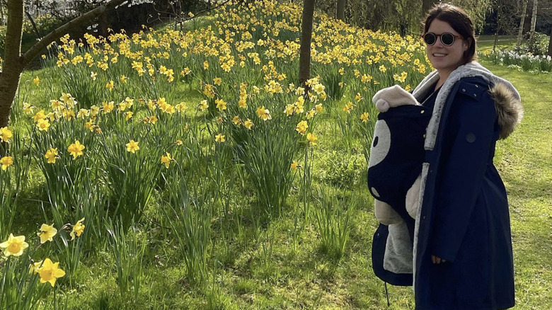 Princess Eugenie viewing gardens with her baby son, August