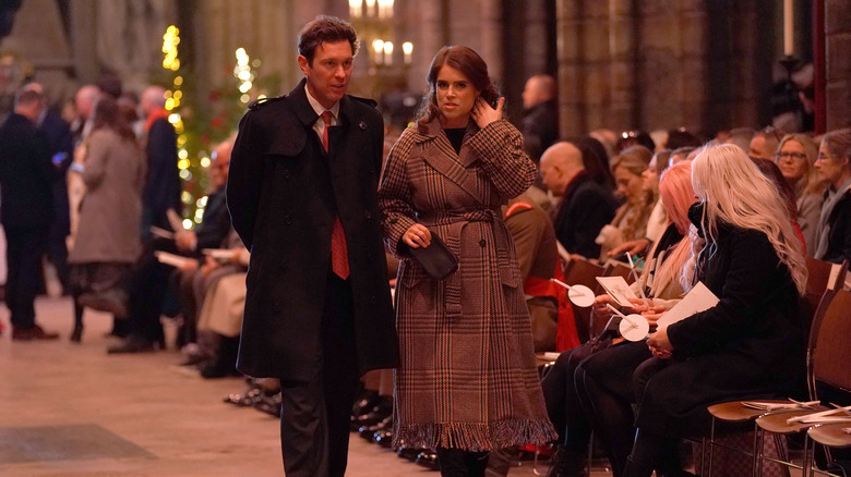 Jack Brooksbank and Princess Eugenie attending church service