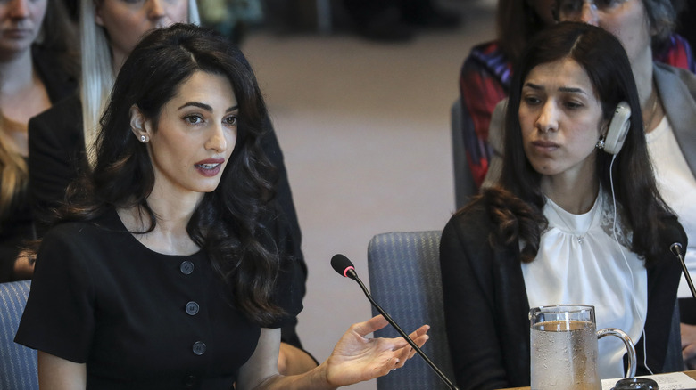 Amal Clooney speaking in court