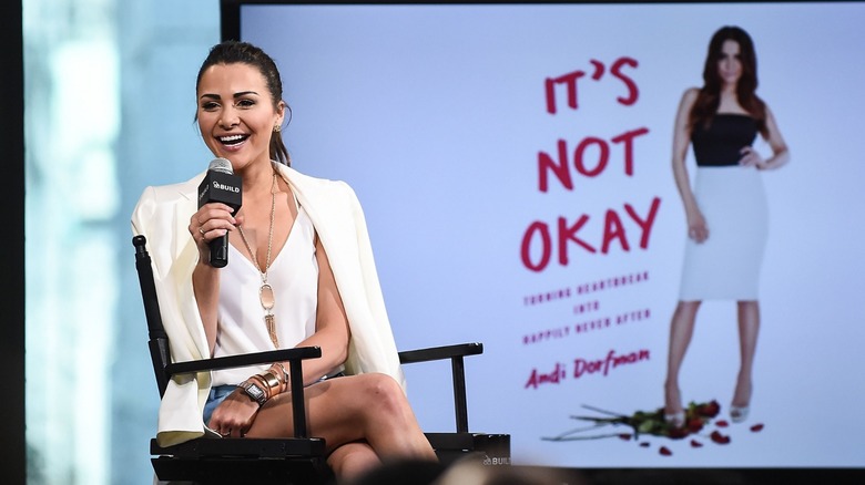 Andi Dorfman with microphone at book event 