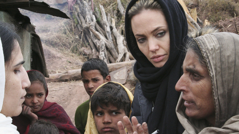 Angelina Jolie on a trip abroad with a family