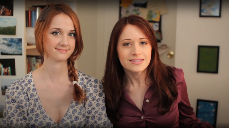 Laura Spencer and Ashley Clements acting in 'The Lizzie Bennet Diaries'