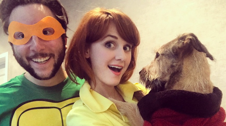 Laura Spencer and Michael Jack Greenwald posing in Halloween costumes